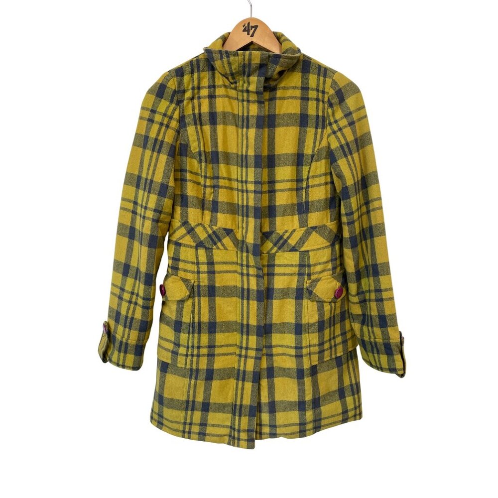 Y2K Xhilaration Peacoat Size Small Plaid Vintage Snap Zip Yellow Navy Clueless